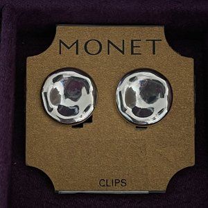 Vintage Monet silver button clip earrings
